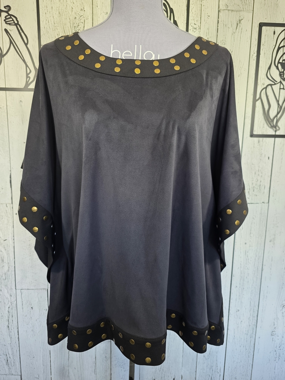 NYGÅRD Black Gold Studded Poncho Top Large Party Going Out Fall